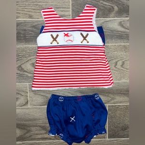 Baseball smocked bloomer set